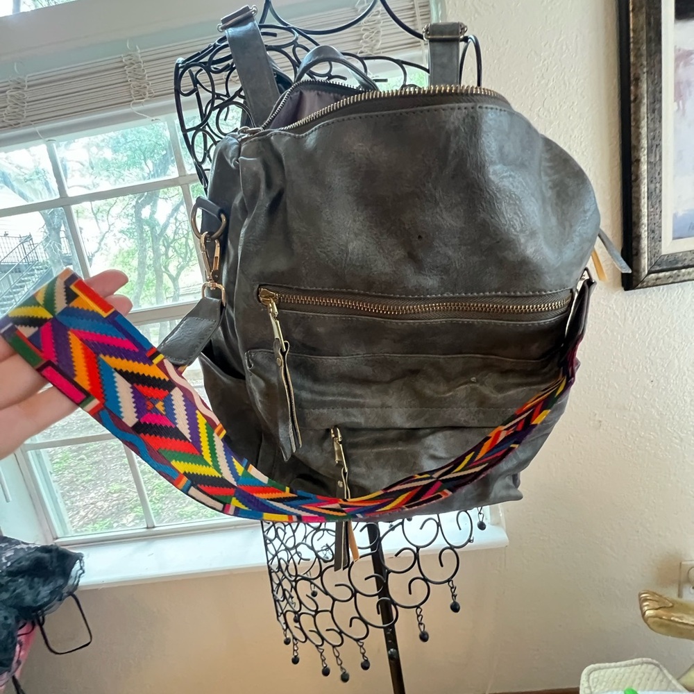 Stylish Black Leather Bag with Colorful Strap